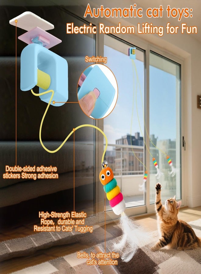 AIERSA Interactive Cat Toys for Indoor Cats,Automatic Cat Hanging Toys for Bored Indoor Adult Cats, Caterpillar and Flying Bird Toy for Door Frame, Self-Play Pet Chase Toy-Blue - Image 3